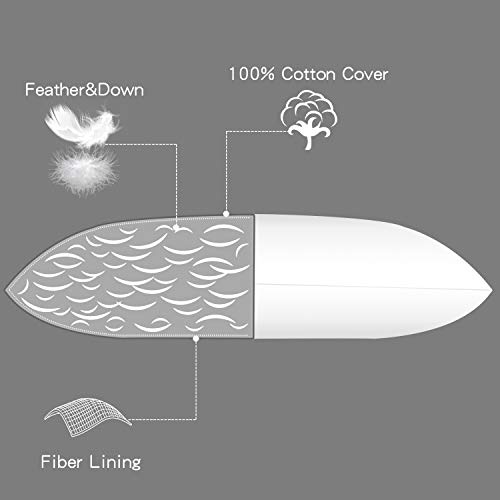 UMI. Essentials - Almohada de Plumas de Ganso Blanco Lavable de Firmeza Media con Funda Hipoalergénica de Algodón 100%, 48 x 74cm (Juego de 2)