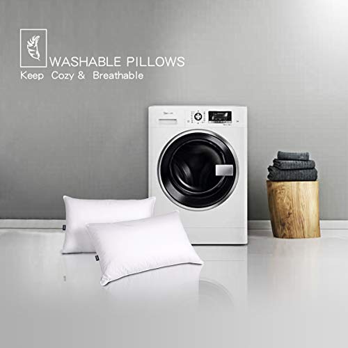 UMI. Essentials - Almohada de Plumas de Ganso Blanco Lavable de Firmeza Media con Funda Hipoalergénica de Algodón 100%, 48 x 74cm (Juego de 2)