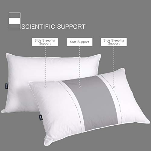 UMI. Essentials - Almohada de Plumas de Ganso Blanco Lavable de Firmeza Media con Funda Hipoalergénica de Algodón 100%, 48 x 74cm (Juego de 2)