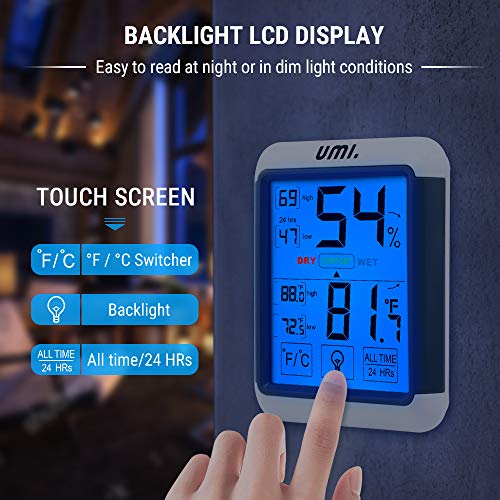UMI. Essentials - Higrómetro Digital Termómetro Interior Medidor de Temperatura y Humedad Ambiente con Retroiluminación para Hogar