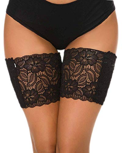 UMIPUBO - Banda para muslo, antifricción, elástica, de silicona, para mujer, media de encaje con bolsillo para teléfono móvil Negro Noir (1 Paire)