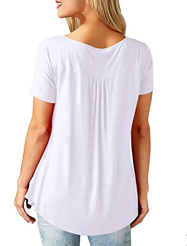 UMIPUBO Bluas de Mujer Camisa Algodón Blusa Mujer Elegante Manga Corta Camisa Suelta Mujer Casual Verano Shirts (L, Blanco)