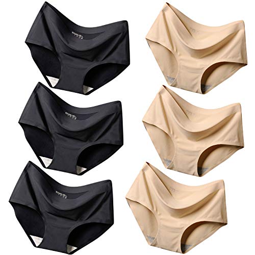 UMIPUBO Braguita para Mujer Seda de Hielo Ropa Interior sin Costuras Señoras Bikinis y Bragas Pantalones Calzoncillos Pack de 6 (BS, ES 36:Cintura 64-66cm(XL Etiqueta))