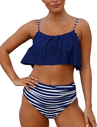 UMIPUBO Conjunto de Bikini Mujer Top Flounce Bikini Verano Sexy Traje de Baño Bikini Flexiones Volantes Correas de Espagueti Bañador
