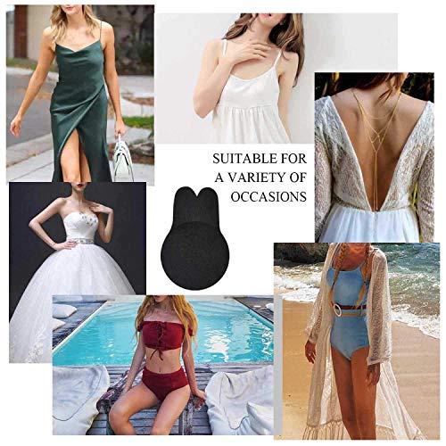 UMIPUBO Invisible Sujetador Adhesivo Deportivo para Mujer Push Up Sujetador Reutilizable Sin Tirantes Silicona Bra Strapless Nipple Covers (C(12cm), Negro(2 Pares))
