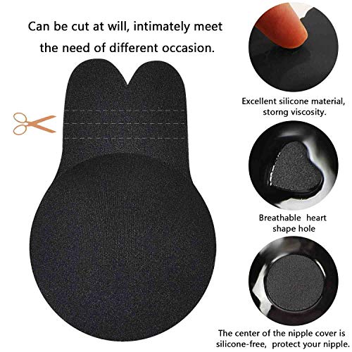 UMIPUBO Invisible Sujetador Adhesivo Deportivo para Mujer Push Up Sujetador Reutilizable Sin Tirantes Silicona Bra Strapless Nipple Covers (C(12cm), Negro(2 Pares))