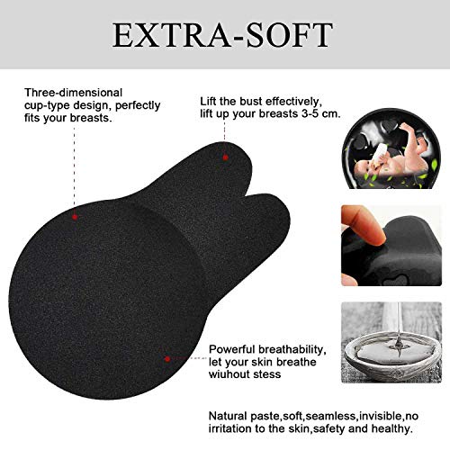 UMIPUBO Invisible Sujetador Adhesivo Deportivo para Mujer Push Up Sujetador Reutilizable Sin Tirantes Silicona Bra Strapless Nipple Covers (C(12cm), Negro(2 Pares))