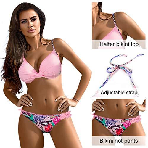 UMIPUBO Mujer Conjunto de Bikini Cintura Alta Traje de Baño de Dos Piezas Push-up Cuello en V Bañador Ropa de Playa Traje de baño
