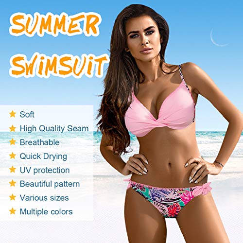 UMIPUBO Mujer Conjunto de Bikini Cintura Alta Traje de Baño de Dos Piezas Push-up Cuello en V Bañador Ropa de Playa Traje de baño