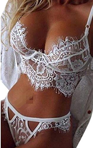 UMIPUBO Mujer Ropa Interior Ropa de Dormir Conjunto Sexy Lencería Escotado por Detrás Lace Lenceria Erotica Babydoll (XX-Large, Blanco)