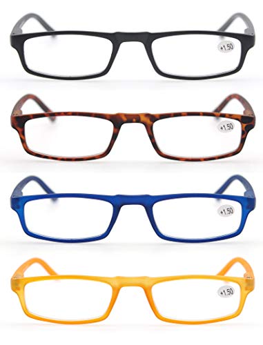 Un Pack de Cuatro Gafas de Lectura 3.0 para Hombres/Mujeres - Lente Clara,Vision Clara - Moda,Practicas,Ligeras,Comodas,Colores Negro-Azul-Marron-Amarillo