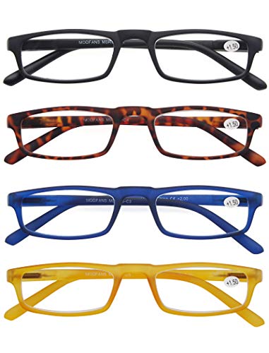 Un Pack de Cuatro Gafas de Lectura 3.0 para Hombres/Mujeres - Lente Clara,Vision Clara - Moda,Practicas,Ligeras,Comodas,Colores Negro-Azul-Marron-Amarillo