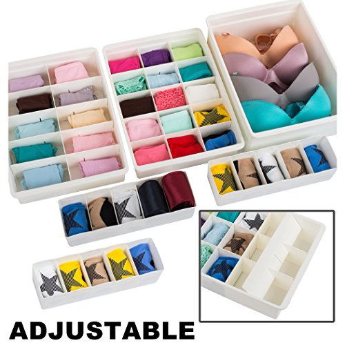 Uncluttered Designs Organizadores de Cajones Ajustables Plástico Duradero Apilable para Ropa Interior Manualidades Oficina Baño y Almacenamiento (Blanco, 6 Piezas)