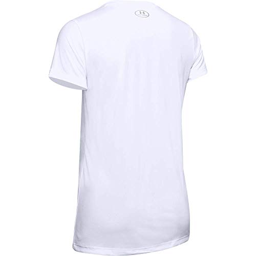 Under Armour Tech Short Sleeve V-Solid Camiseta, Mujer, Blanco (White/Metallic Silver 100), M