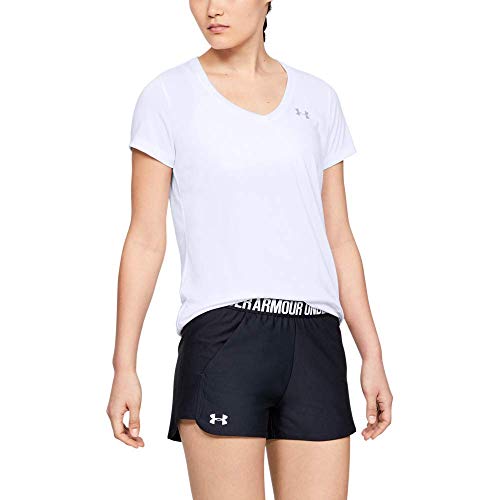 Under Armour Tech Short Sleeve V-Solid Camiseta, Mujer, Blanco (White/Metallic Silver 100), XS