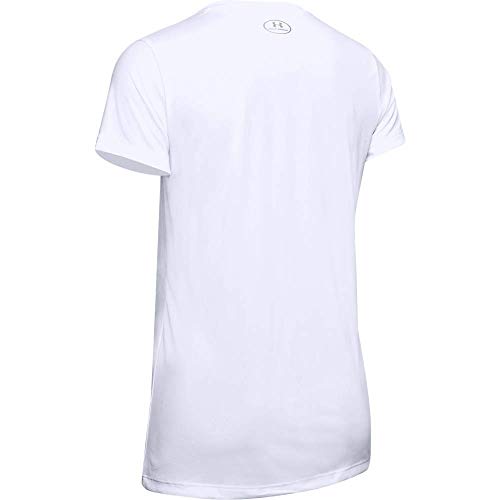 Under Armour Tech Short Sleeve V-Solid Camiseta, Mujer, Blanco (White/Metallic Silver 100), XS