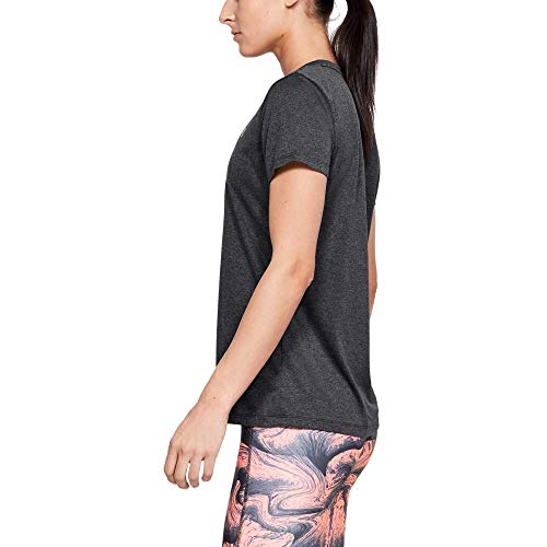 Under Armour Tech Short Sleeve V-Solid Camiseta, Mujer, Gris (Carbon Heather/Metallic Silver 090), XS