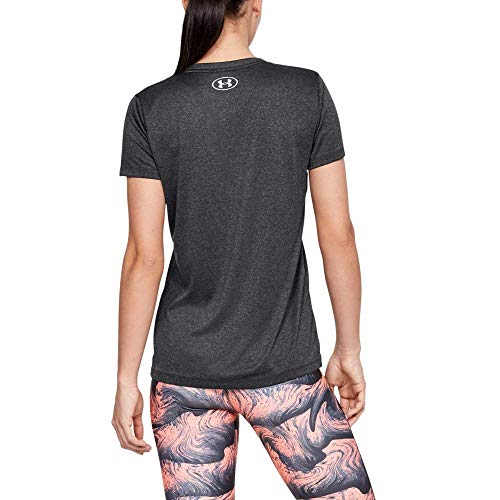 Under Armour Tech Short Sleeve V-Solid Camiseta, Mujer, Gris (Carbon Heather/Metallic Silver 090), XS