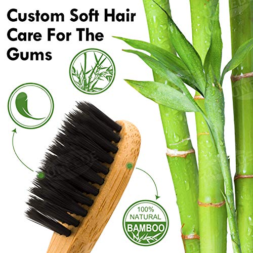 UNEEDE Cepillo Dientes Bambu,paquete de 6 juegos de cepillos cepillo dientes dientes de cerdas de carbón de bambú suave original Juego de cepillos de dientes manuales para el hogar y los viajes