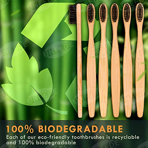 UNEEDE Cepillo Dientes Bambu,paquete de 6 juegos de cepillos cepillo dientes dientes de cerdas de carbón de bambú suave original Juego de cepillos de dientes manuales para el hogar y los viajes