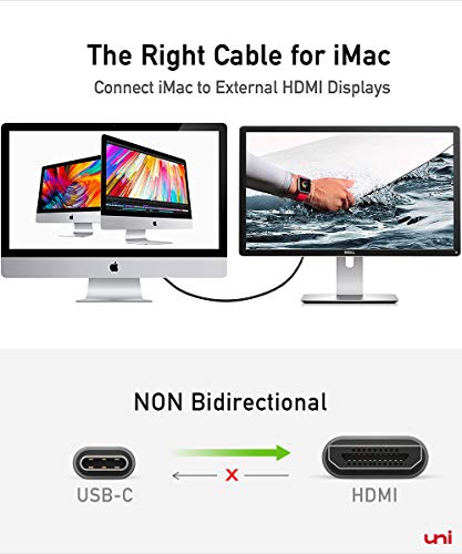 uni Cable USB C a HDMI [4K@60Hz], Cable USB tipo C a HDMI [Compatible con Thunderbolt 3] para MacBook Pro 2019/2018/2017, MacBook Air/iPad Pro 2018, Surface Book 2, Samsung S10 y más-Gris-Los 6ft/1.8m