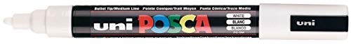 Uni Posca PC-5M Color Blanco Rotuladores de Pintura 2.5mm Medio Punta Redonda Punta Escribe en Cualquier Superficie Metal Madera Plástico Tela Vidrio Piedra (Paquete de 1)