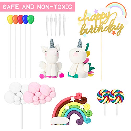 Unicornio Decoración de Tartas, Gifort Decoración Para Tartas de Unicornio Decoraciones de Pasteles de Cumpleaños para Infantiles con Arcoiris y Globos, Fiestas, Aniversarios