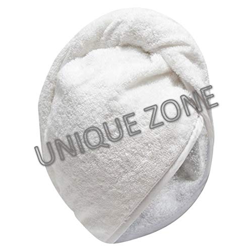 Unique Zone - Toallita de algodón 100% turbante para el pelo, toalla de pelo seco con cierre de bucle y botón, absorbe rápidamente el cabello seco para las mujeres