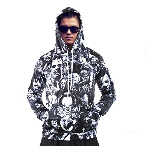 Unisex Sudaderas 3D película digital terror dibujos animados pareja casual sudadera suéter superior para hombres mujeres 2 L
