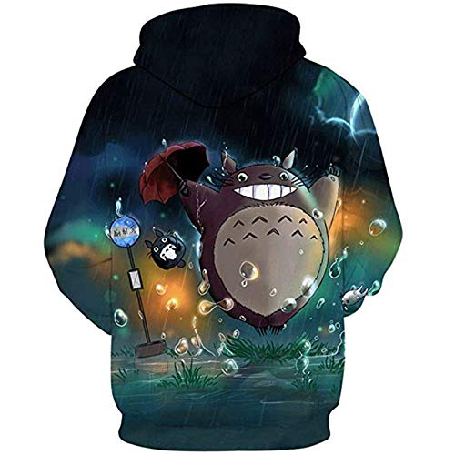 Unisexo Sudadera con Capucha 3D Imprimir Anime Totoro Imprimir Manga Larga Encapuchado Pullover Sudadera Escudo Bolsillo,XXL