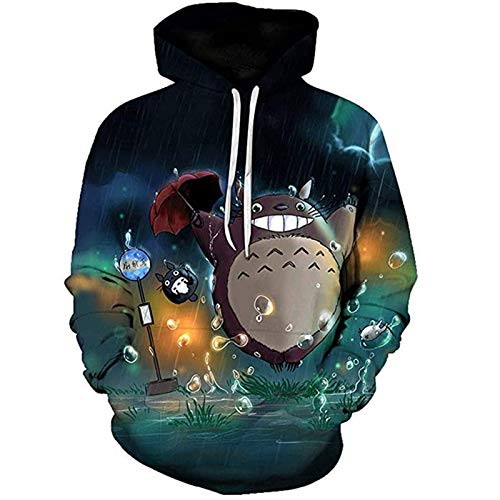 Unisexo Sudadera con Capucha 3D Imprimir Anime Totoro Imprimir Manga Larga Encapuchado Pullover Sudadera Escudo Bolsillo,XXL