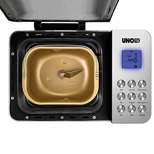 Unold Backmeister Edel Acero inoxidable 550W - Panificadora (Acero para muelles, Acero inoxidable, 1 kg, Masa, Pan sin gluten, Pan de trigo, 15 h, LCD)