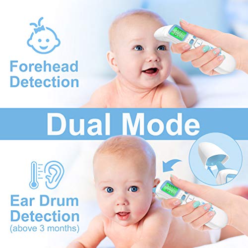 UNTIRE Termómetro Infrarrojo, Multifuncional sin Contacto Termómetro Digital Frente, Lectura Rapido Precisa Termómetros Oído con Pantalla LCD, Alarma Fiebre Función Memoria para Adultos, Niños, Bebés