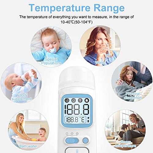 UNTIRE Termómetro Infrarrojo, Multifuncional sin Contacto Termómetro Digital Frente, Lectura Rapido Precisa Termómetros Oído con Pantalla LCD, Alarma Fiebre Función Memoria para Adultos, Niños, Bebés