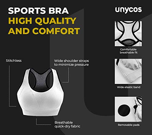Unycos - Sujetador Deportivo para Mujer con Almohadillas Extraíbles. Run Bra (Blanco - M)