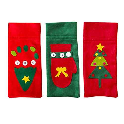 UPKOCH - Funda de fieltro para botella de vino, 3 unidades, para decoración de mesa de Navidad, diseño de árbol de Navidad