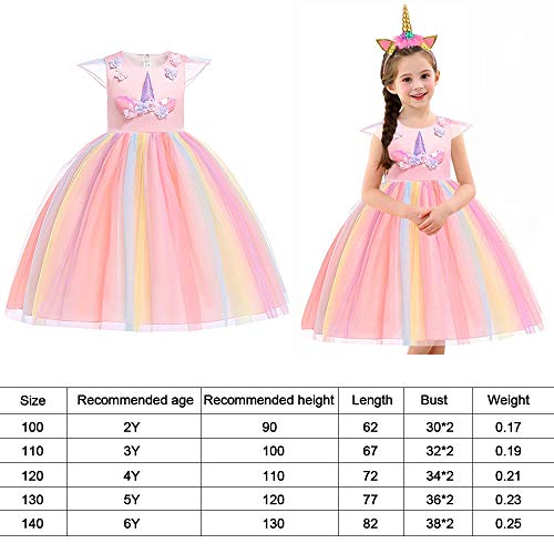 URAQT Disfraz de Princesa, Traje del Vestido Traje de Princesa de la Nieve Vestido Infantil Disfraz de Princesa de Niñas para Frozen Themed Fiesta Cumpleaños Navidad Halloween Arcoiris 150 cm