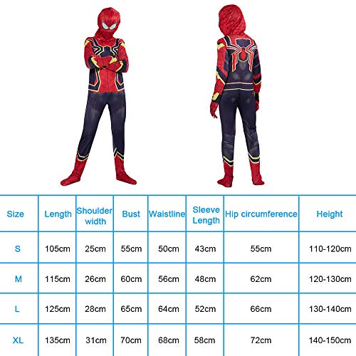 URAQT Disfraz de Spiderman, Halloween Mono de Superheroe de Cosplay, Disfraces de superhéroe para niños Spiderman, para Disfraces de Halloween-L