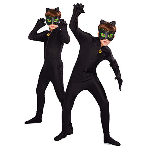 URAQT Niño Ladybug, Disfraz de Cat Noir, Mono de Superhéroe de Cosplay para Niños, Vestido Elegante para Niños y Niñas para Fiesta/Carnaval/Halloween