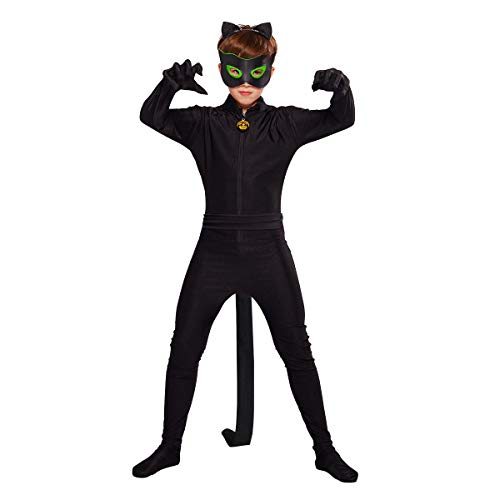 URAQT Niño Ladybug, Disfraz de Cat Noir, Mono de Superhéroe de Cosplay para Niños, Vestido Elegante para Niños y Niñas para Fiesta/Carnaval/Halloween