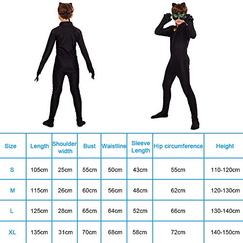 URAQT Niño Ladybug, Disfraz de Cat Noir, Mono de Superhéroe de Cosplay para Niños, Vestido Elegante para Niños y Niñas para Fiesta/Carnaval/Halloween