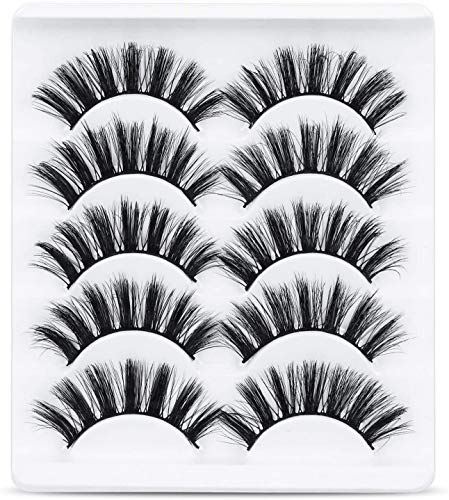 URAQT Pestañas Postizas, 5 pares de Pestañas de Aspecto Natural 3D, Paquete de Pestañas Suaves Reutilizables Hechas a Mano para Extensión de Pestañas de Maquillaje (Grueso)