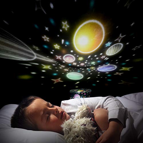 URAQT Proyector de Luz Nocturna Musical, Lámpara Nocturna de Rotación de Proyector de Estrella con Control Remoto y 6 Películas de Proyección, Lindo Juguete y Regalo para Niños y Bebés