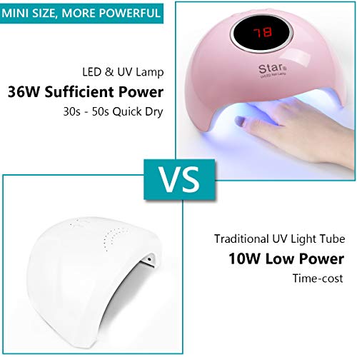 URAQT Secador de Uñas, Lampara LED UV para Esmalte de Uñas En Gel, Lámpara de Esmalte de Uñas don Sensor Automático de 36W con 18 Cuentas LED, Ajuste de 3 Temporizadores 30/60 / 90s