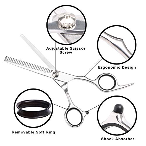 URAQT Tijeras Peluqueria Profesional, Barbero Tijeras de Peluquería, Tijera de Corte de Pelopara Peluquero Salón de Corte de Cabello Navaja Kit Tijeras de Peluqueria completa Acero Inoxidable 4CR