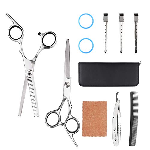 URAQT Tijeras Peluqueria Profesional, Barbero Tijeras de Peluquería, Tijera de Corte de Pelopara Peluquero Salón de Corte de Cabello Navaja Kit Tijeras de Peluqueria completa Acero Inoxidable 4CR