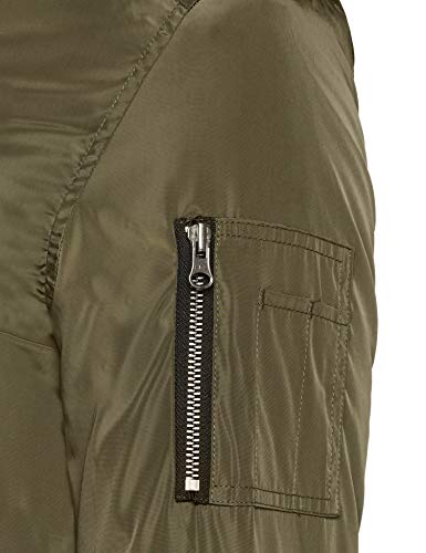 Urban Classics Cazadora de Hombre Chaqueta Bomber de Estilo Urbano, en Verde Oliva con Cuello, Cintura y Puños Negros a Contraste, Cierre con Cremallera, darkolive/black, 5XL