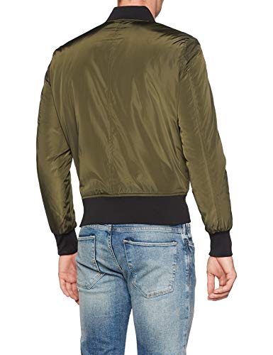 Urban Classics Cazadora de Hombre Chaqueta Bomber de Estilo Urbano, en Verde Oliva con Cuello, Cintura y Puños Negros a Contraste, Cierre con Cremallera, darkolive/black, 5XL