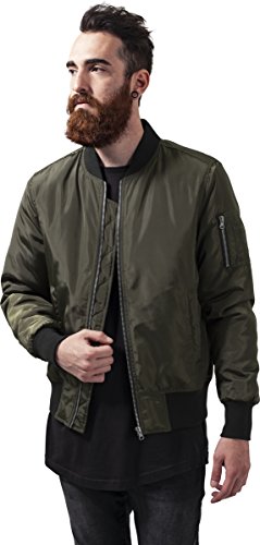 Urban Classics Cazadora de Hombre Chaqueta Bomber de Estilo Urbano, en Verde Oliva con Cuello, Cintura y Puños Negros a Contraste, Cierre con Cremallera, darkolive/black, 5XL
