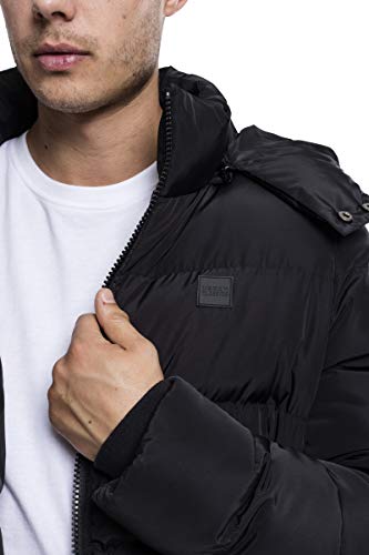 Urban Classics Chaqueta con Capucha de Hombre Chaquetón de Invierno con Cremallera y Puños Elásticos, Abrigo en Color black, Talla L